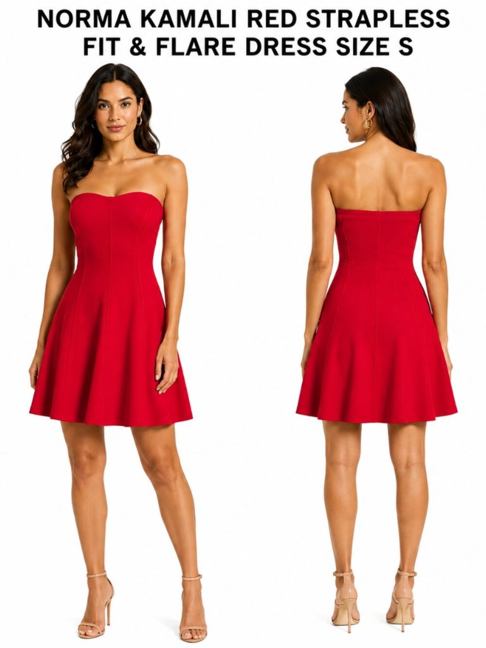 Norma Kamali Red Strapless Fit & Flare Dress Size S